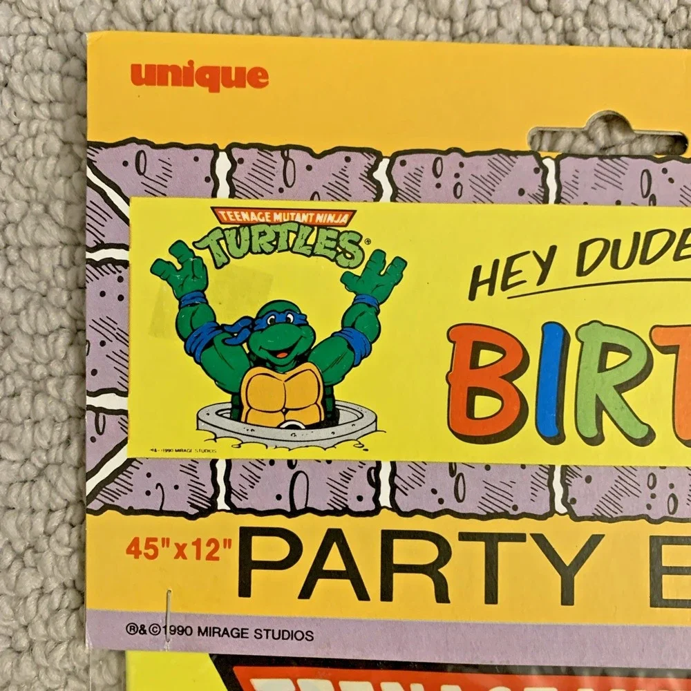 Vintage 1990 Teenage Mutant Ninja Turtles Birthday Party Banner 45